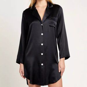 MORGAN LANE | Jillian 100% Silk Night Shirt in Onyx (XL)
